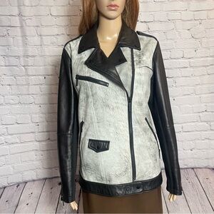 Bernardo Moto Leather Black Grey Jacket Size L
